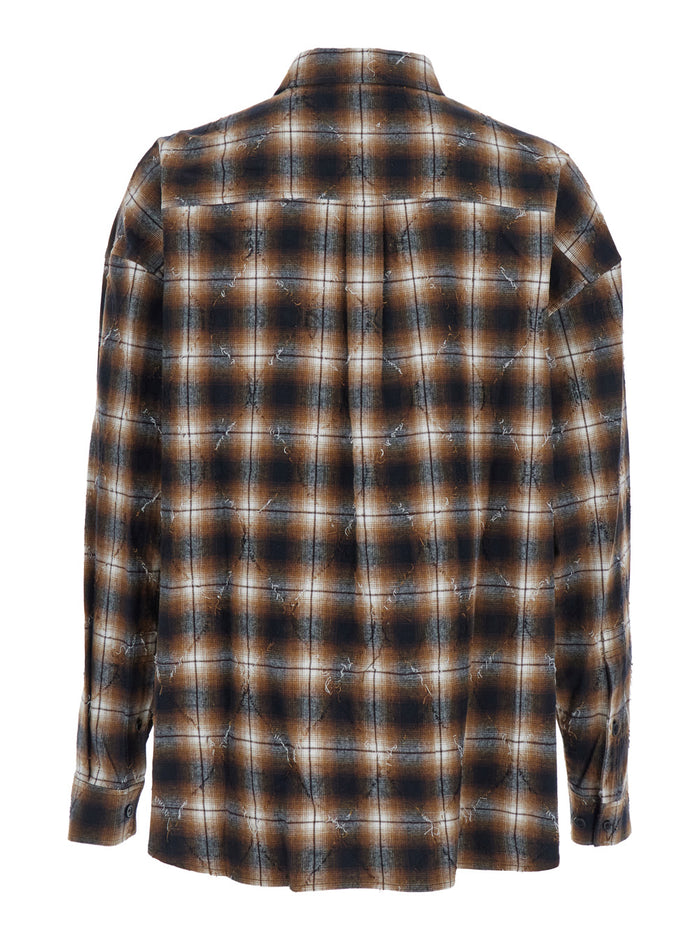Multicolor Shirt with Classic Collar and All-Over Check Motif in Cotton Man Blouses
