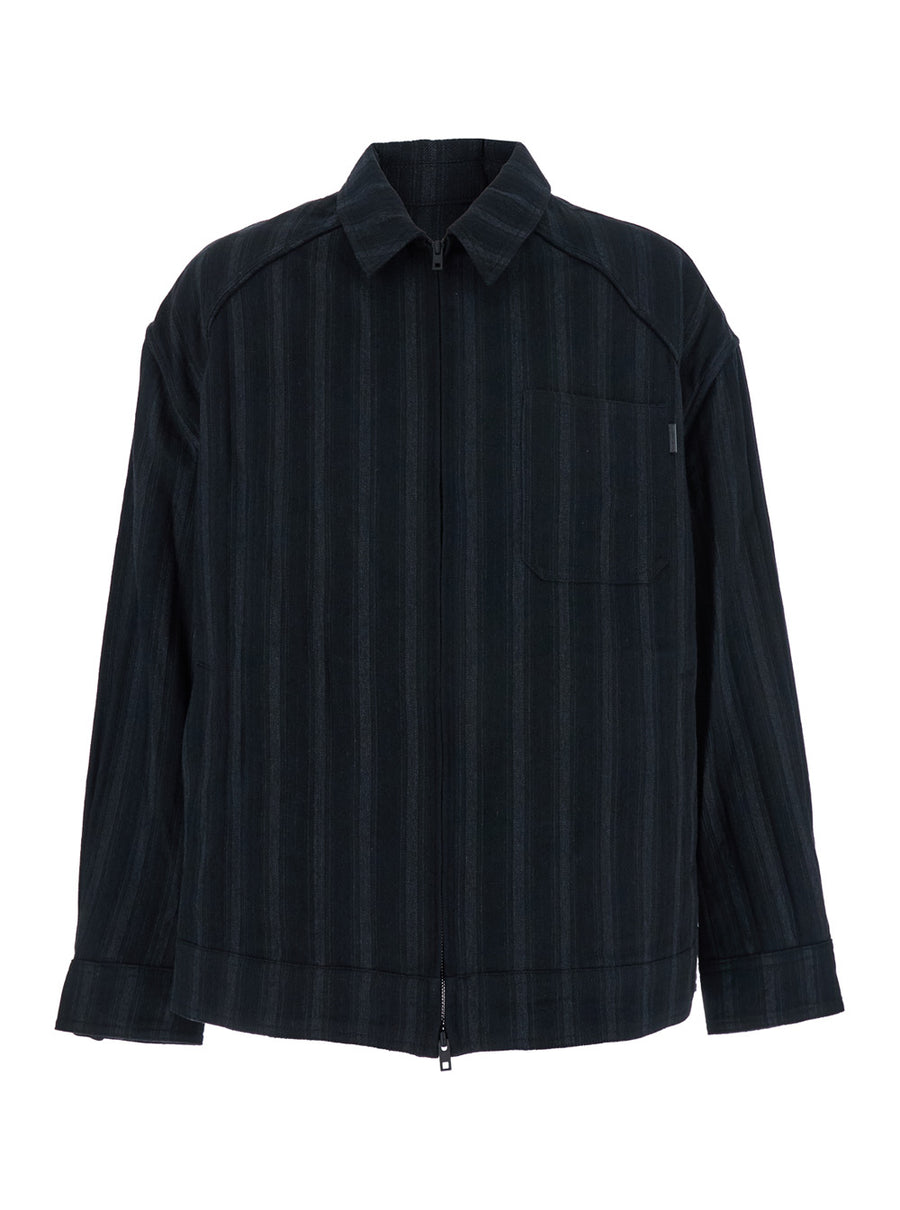 Black Jacket With Classic Collar Cotton And Wool Blend Coat