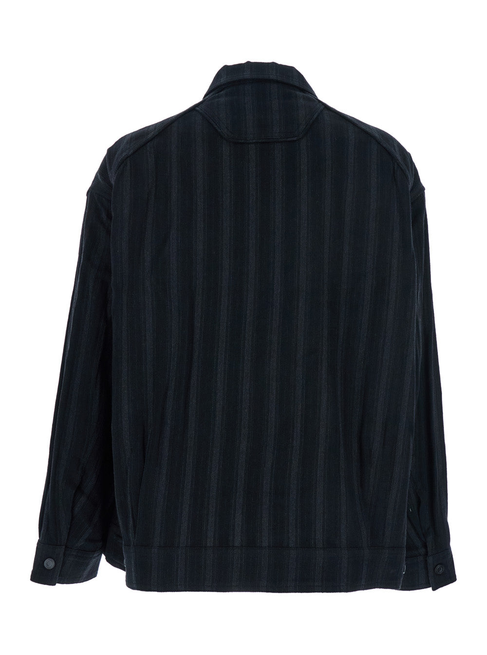 Black Jacket with Classic Collar and All-Over Stirped Motif in Wool Cotton Blend Man Outerwear