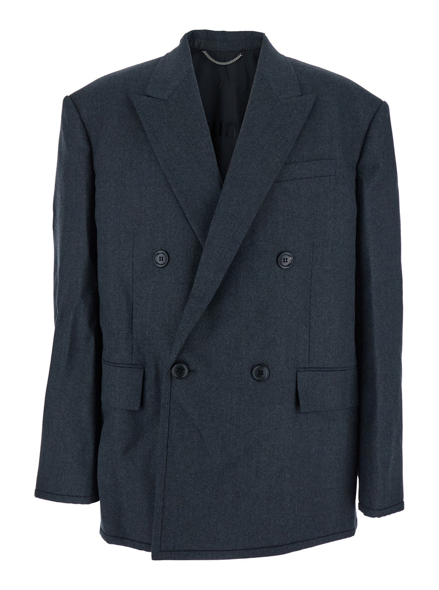 Grey Double-Breasted Wool Jacket Blazers