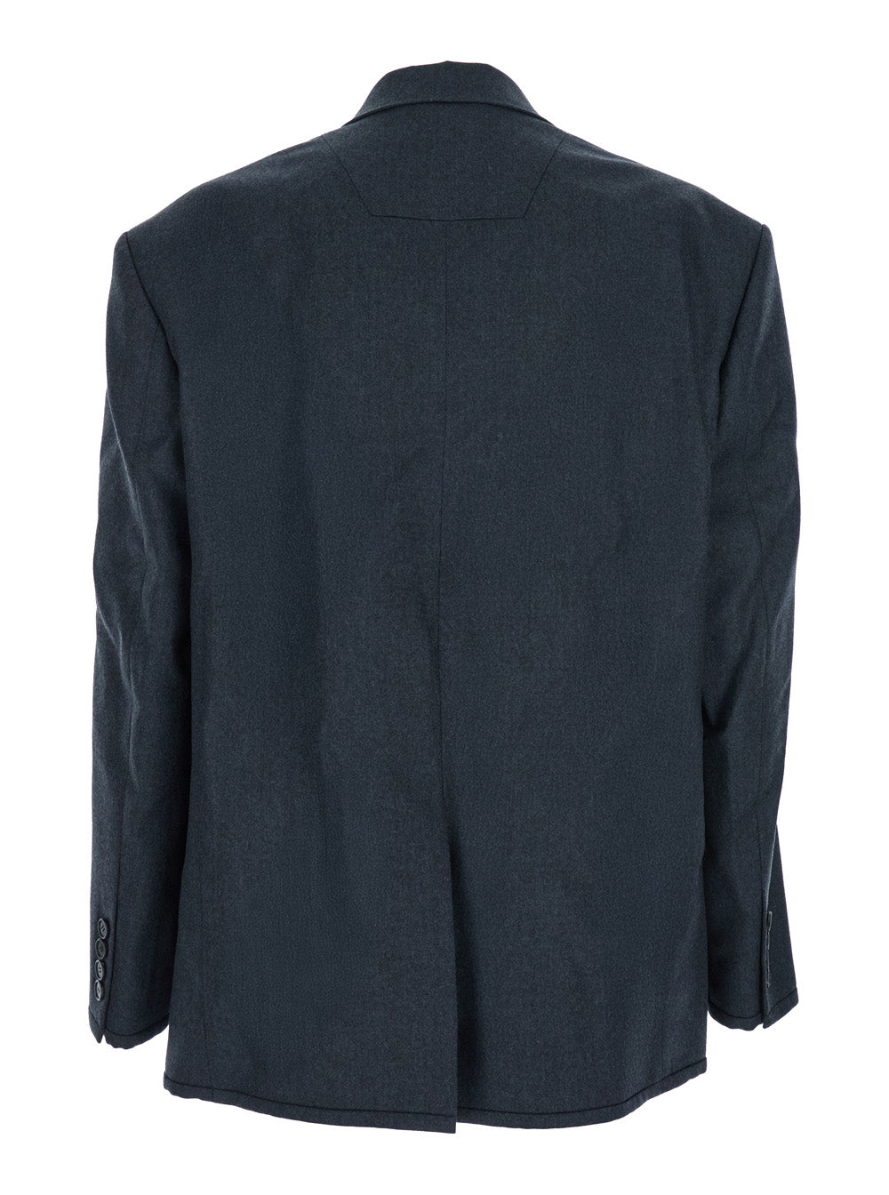 Grey Double-breasted Jacket with Peaked Revers and Patch Pockets on Front in Wool Man Blazers