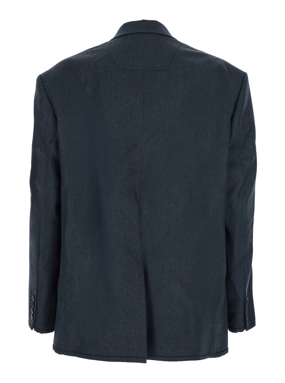 Grey Double-breasted Jacket with Peaked Revers and Patch Pockets on Front in Wool Man Blazers