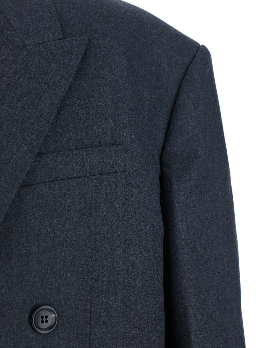 Grey Double-breasted Jacket with Peaked Revers and Patch Pockets on Front in Wool Man Blazers