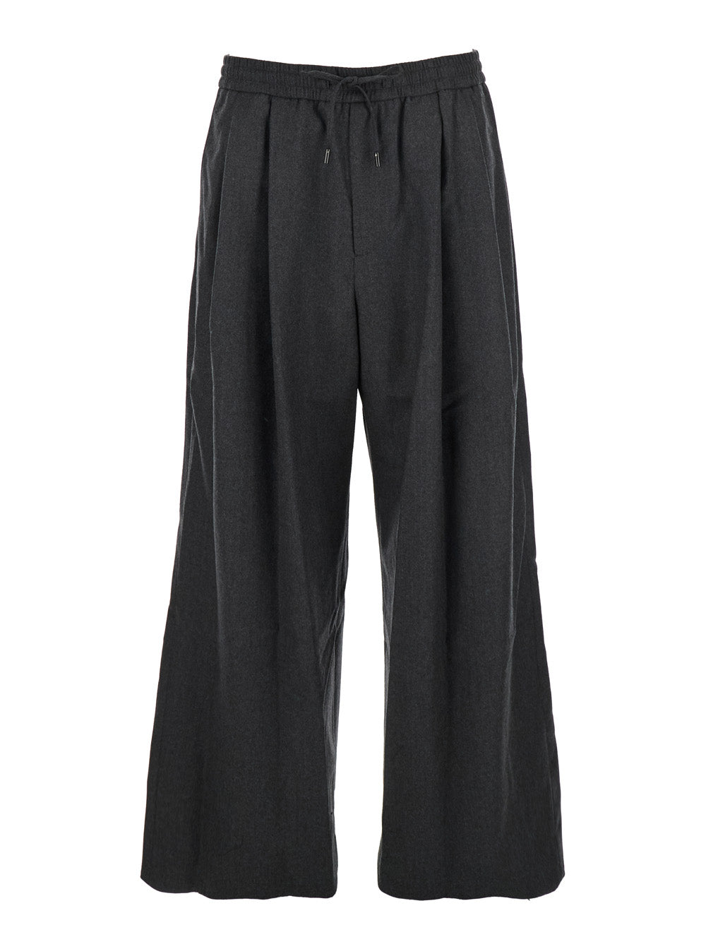 Grey Trousers With Elastic Waist And Pleated Design Wool Man