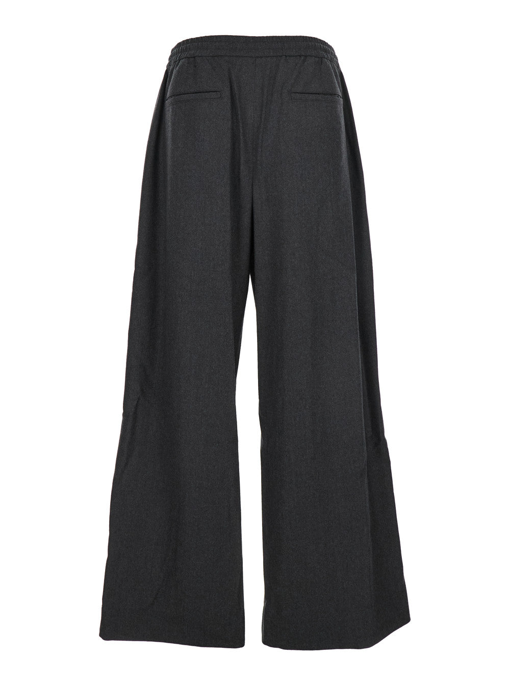 Grey Trousers With Elastic Waist And Pleated Design Wool Man