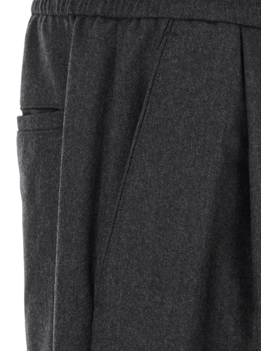 Grey Trousers With Elastic Waist And Pleated Design Wool Man