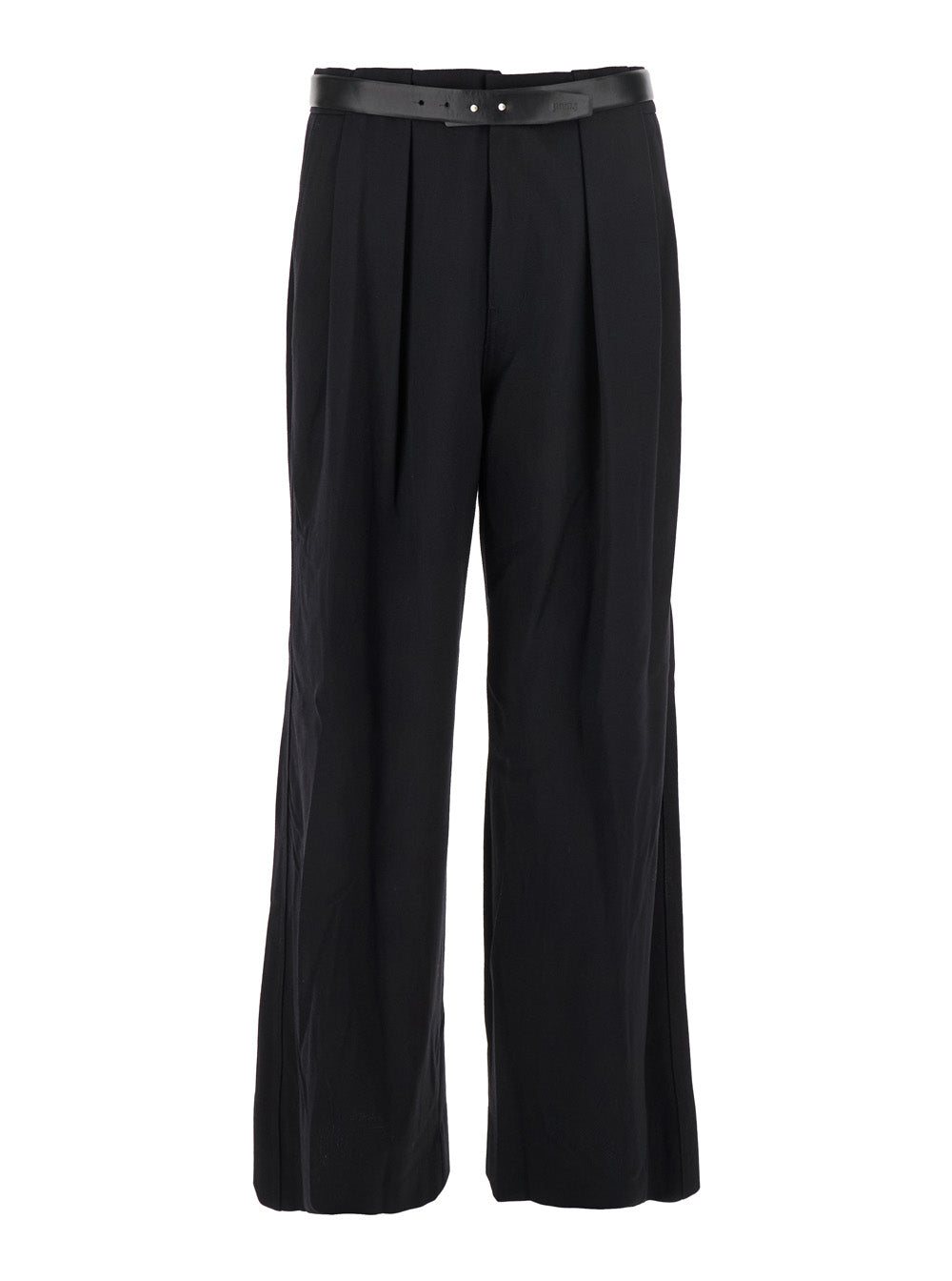 Black Trousers With Built-Belt And Pleated Design Wool Blend Man