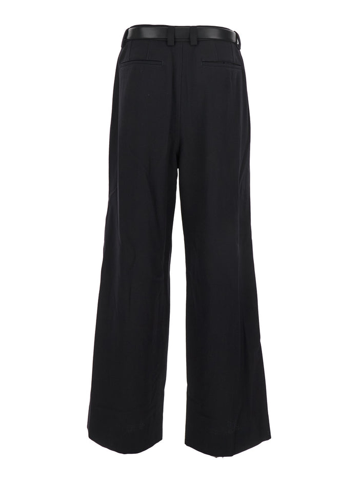 Black Trousers With Built-Belt And Pleated Design Wool Blend Man