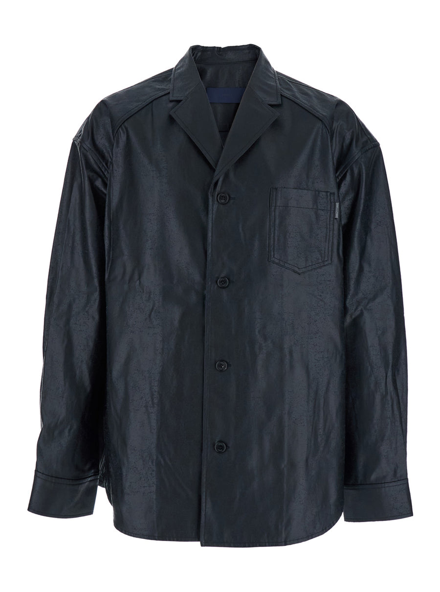 Dark Blue Cotton Shirt With Classic Collar