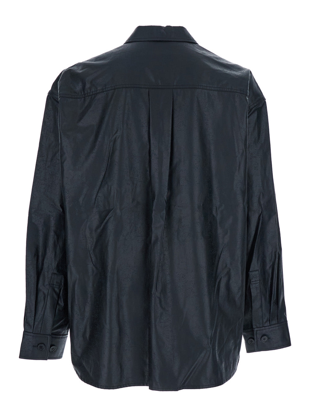Dark Blue Shirt with Classic Collar and Chest Pocket in Cotton Man Blu Blouses