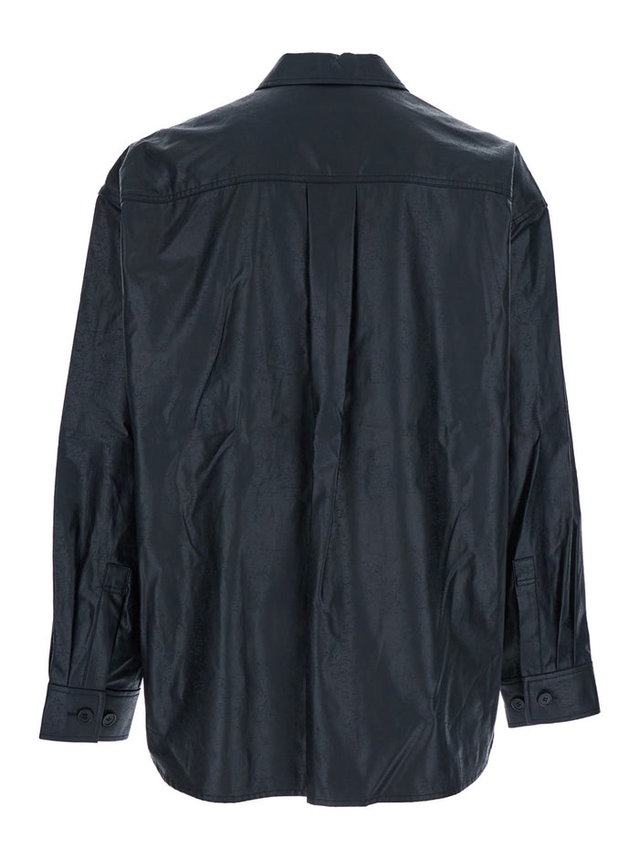 Dark Blue Shirt with Classic Collar and Chest Pocket in Cotton Man Blu Blouses