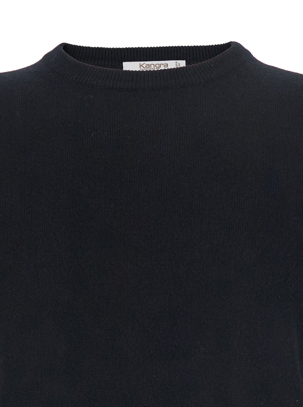 Black Crewneck Sweater with Ribbed Trims in Cashmere Man Jersey