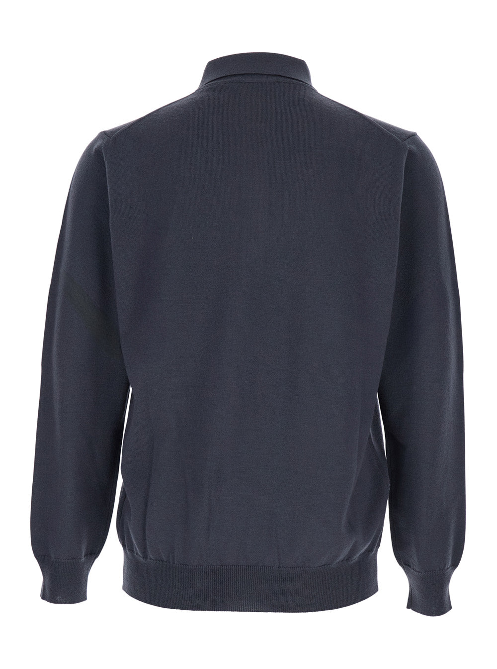 Grey Polo Shirt With Classic Collar And Ribbed Trims Wool Man Tshirts
