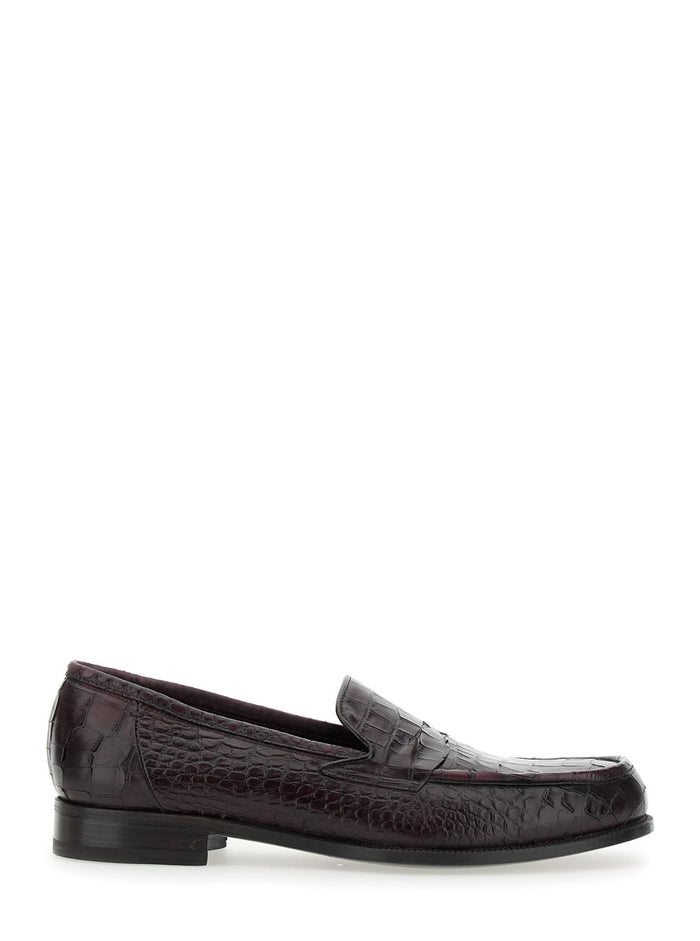 Luisiana Bordeaux Loafers With Embossed Crocodile Effect Leather Man Calf
