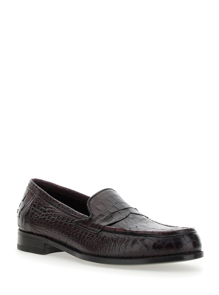 Luisiana Bordeaux Loafers With Embossed Crocodile Effect Leather Man Calf