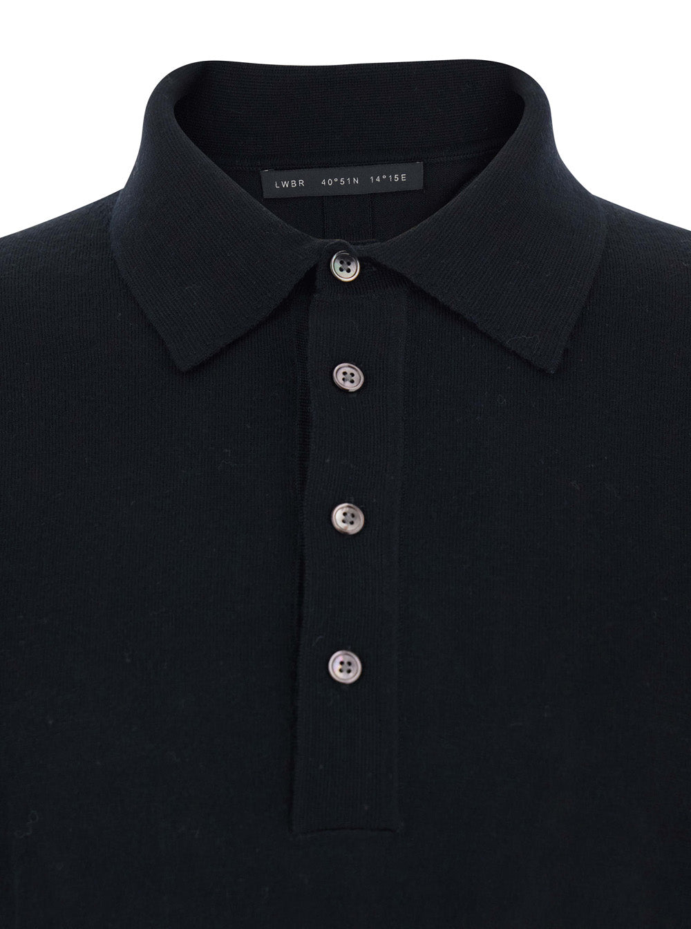 Black Sweater with Polo Shirt Style Collar and Long Sleeves in Wool Man Jersey