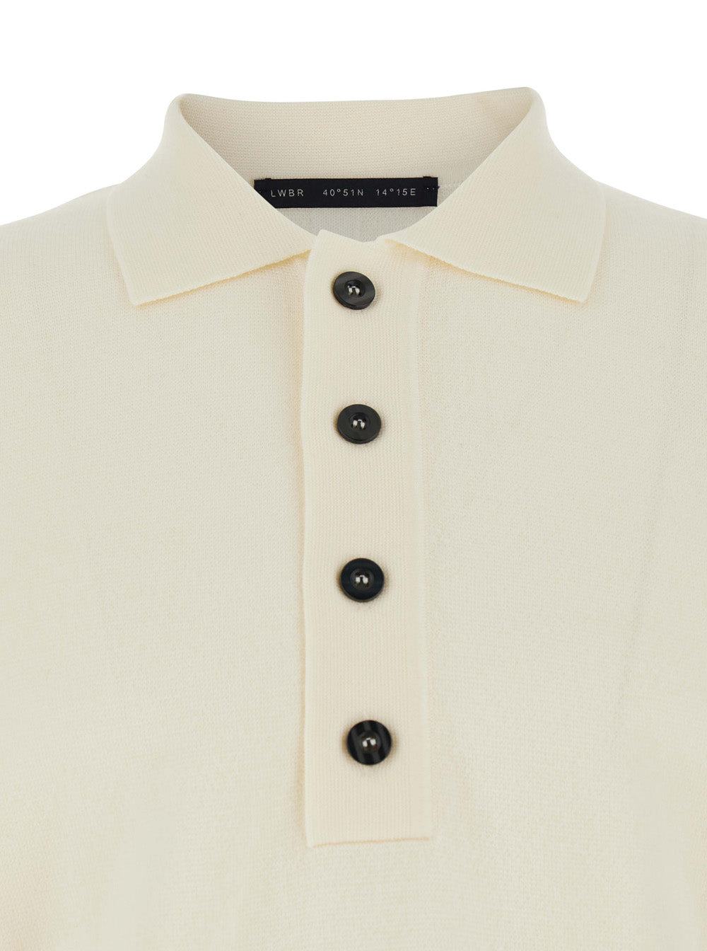 White Sweater with Polo Shirt Style Collar and Long Sleeves in Wool Man Jersey