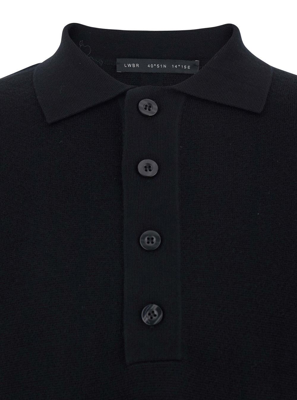 Black Sweater with Polo Shirt Style Collar and Long Sleeves in Wool Man Jersey