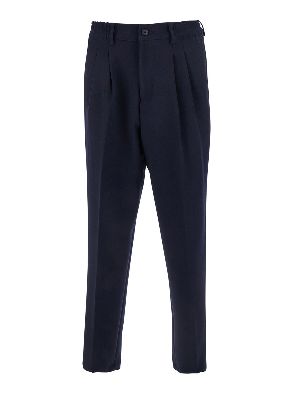 Blue Pants with Elastic Waist and Belt Loops in Cotton Man Blu Trousers