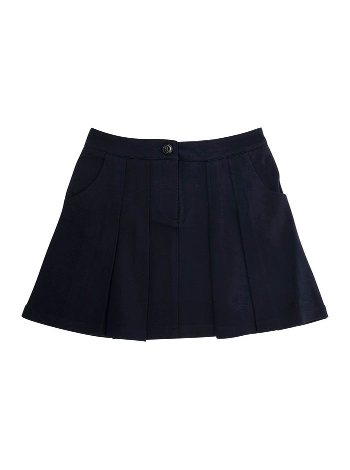 Blue Skirt With Pleated Details Tech Fabric Girl Blu Viscose Polyamide Elastane