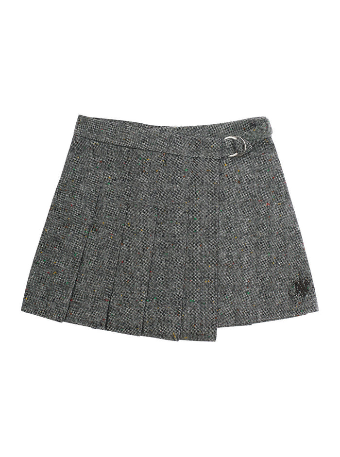 Grey Pleated Skirt With Belt Buckled On The Front Tech Fabric Girl