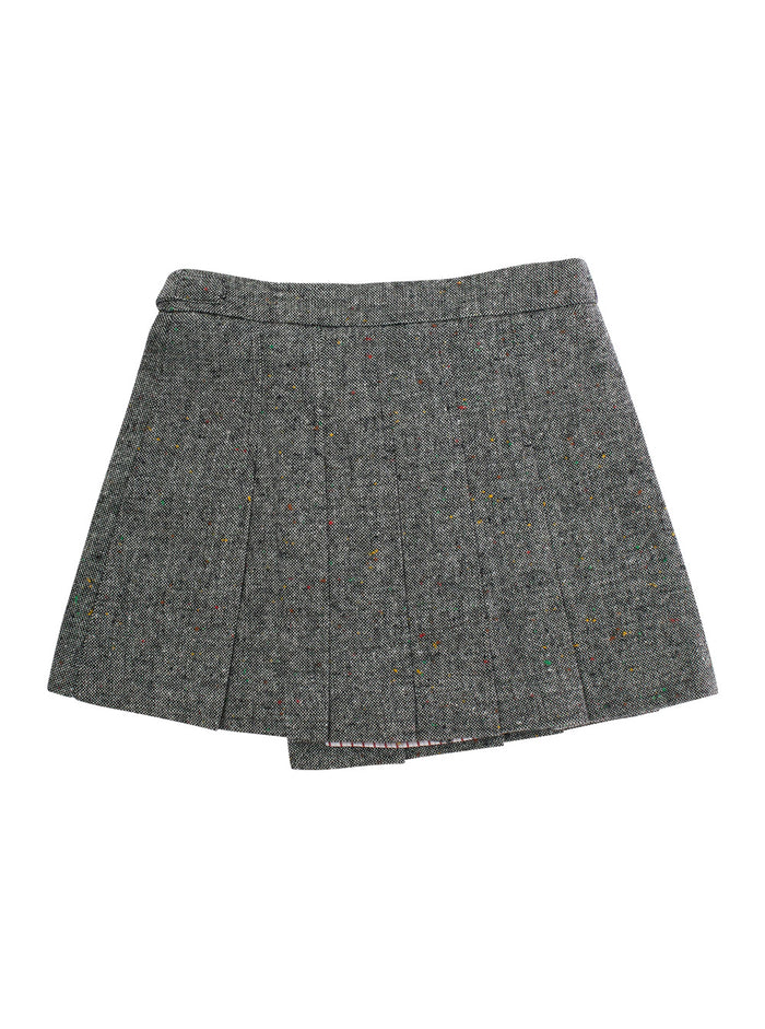 Grey Pleated Skirt With Belt Buckled On The Front Tech Fabric Girl
