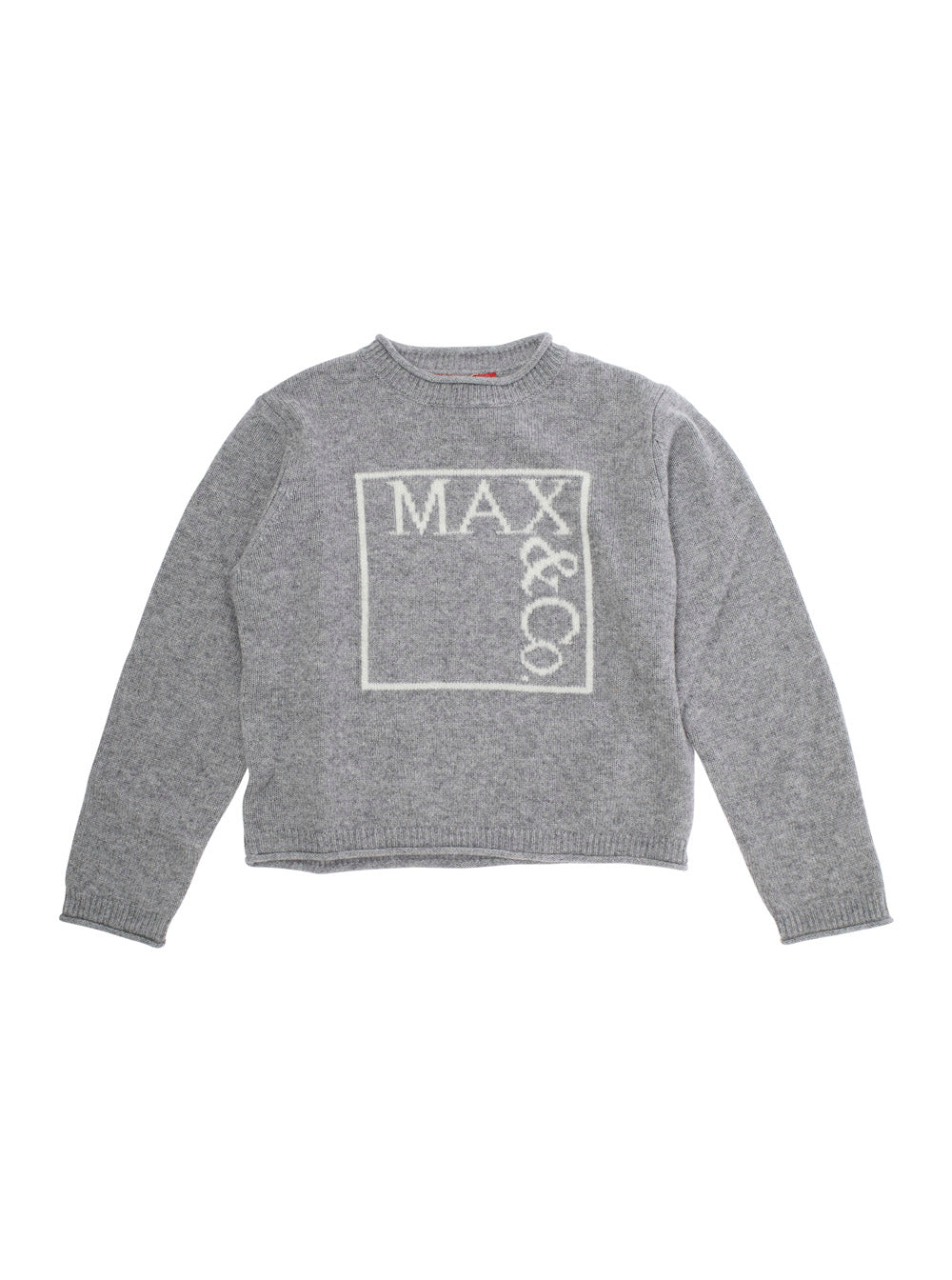 Grey Crew Neck Sweater With Front Logo Lettering Wool Blend Girl Jersey