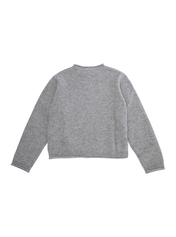 Grey Crew Neck Sweater With Front Logo Lettering Wool Blend Girl Jersey
