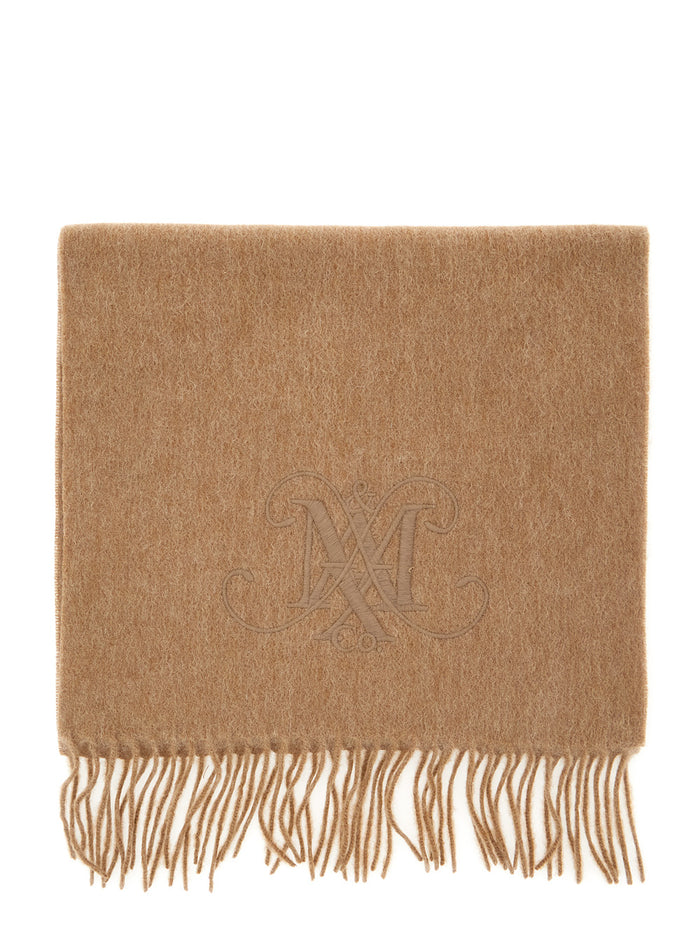 Beige Scarf With Logo Embroidery On The Front And Fringed Hem Wool Girl Scarfs Foulards
