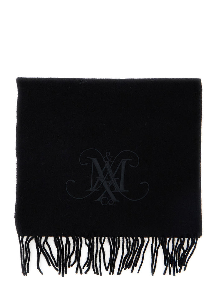 Black Scarf With Logo Embroidery On The Front And Fringed Hem Wool Girl Scarfs Foulards