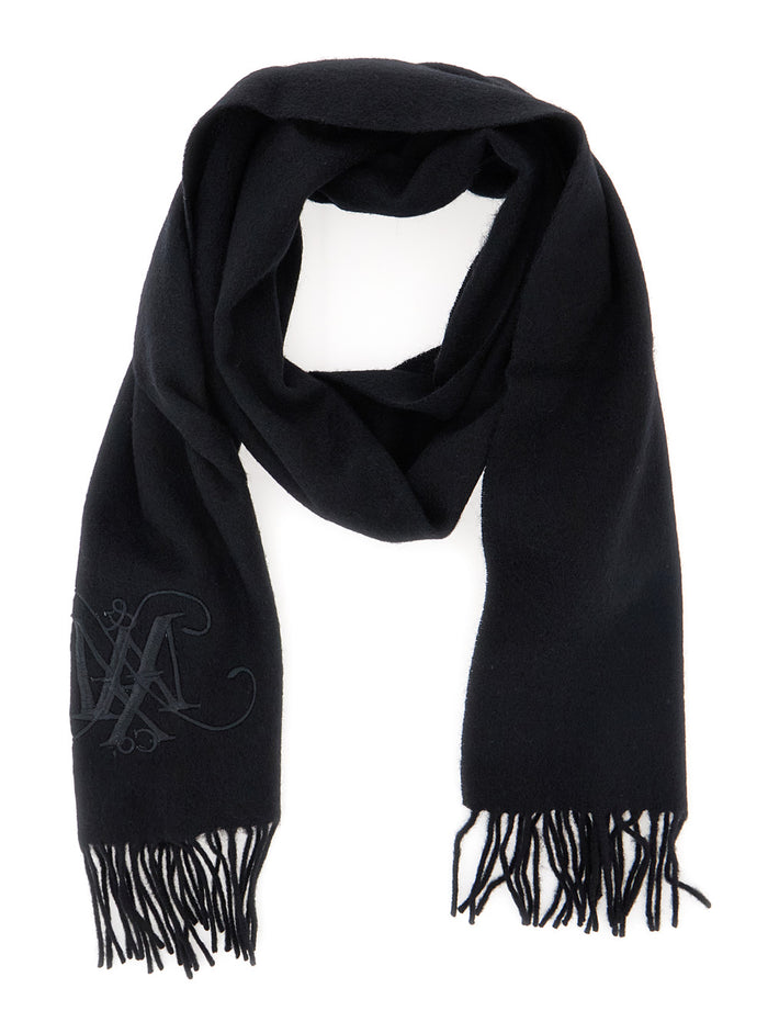 Black Scarf With Logo Embroidery On The Front And Fringed Hem Wool Girl Scarfs Foulards