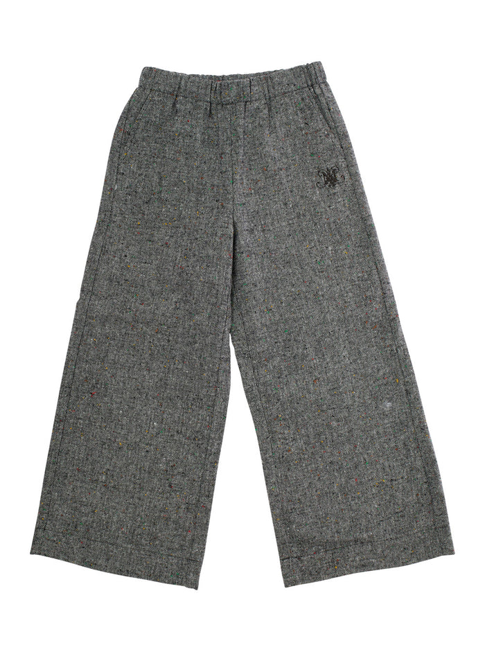 Grey Pants With Elastic Waist And Logo Embroidery On The Front Tech Fabric Girl Trousers