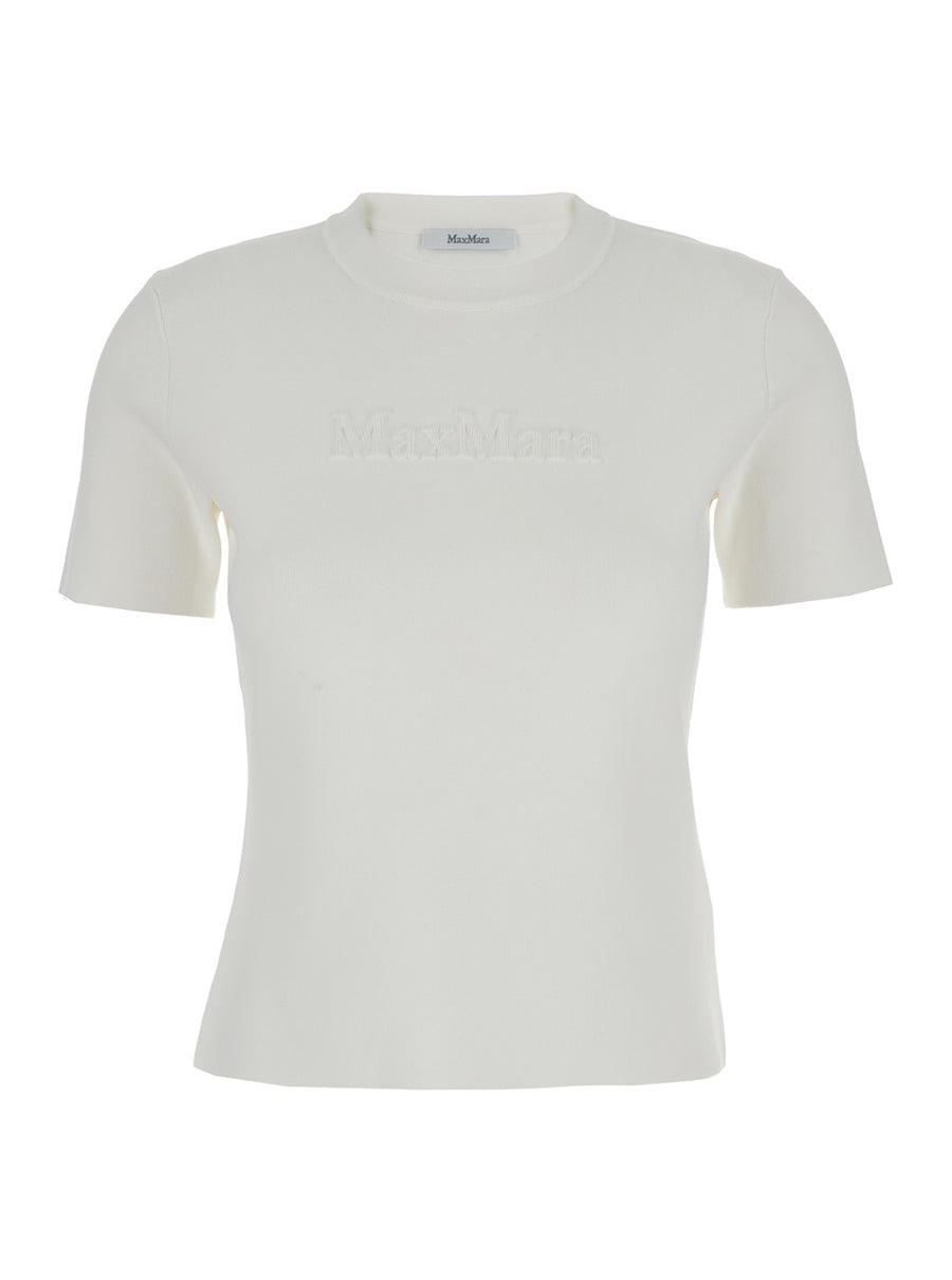 White Crewneck T-Shirt With Embroidered Logo Viscose T-shirts & Jerseys