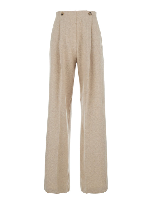 Beige Trousers With Pleats And Logo Cashmere