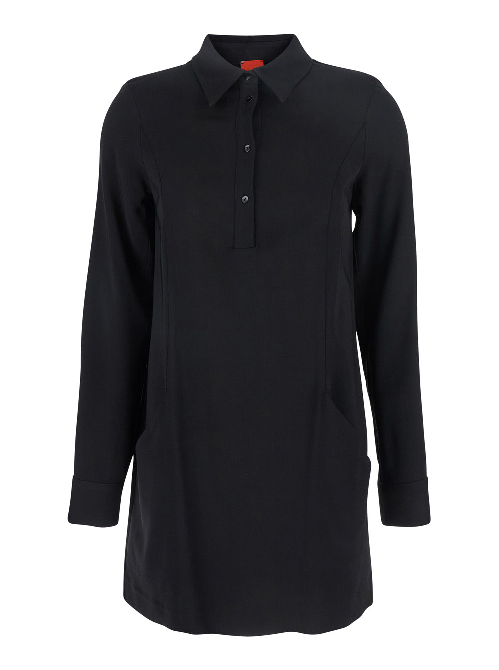 Black Dress With Classic Collar And Front Button Closure Fabric Woman