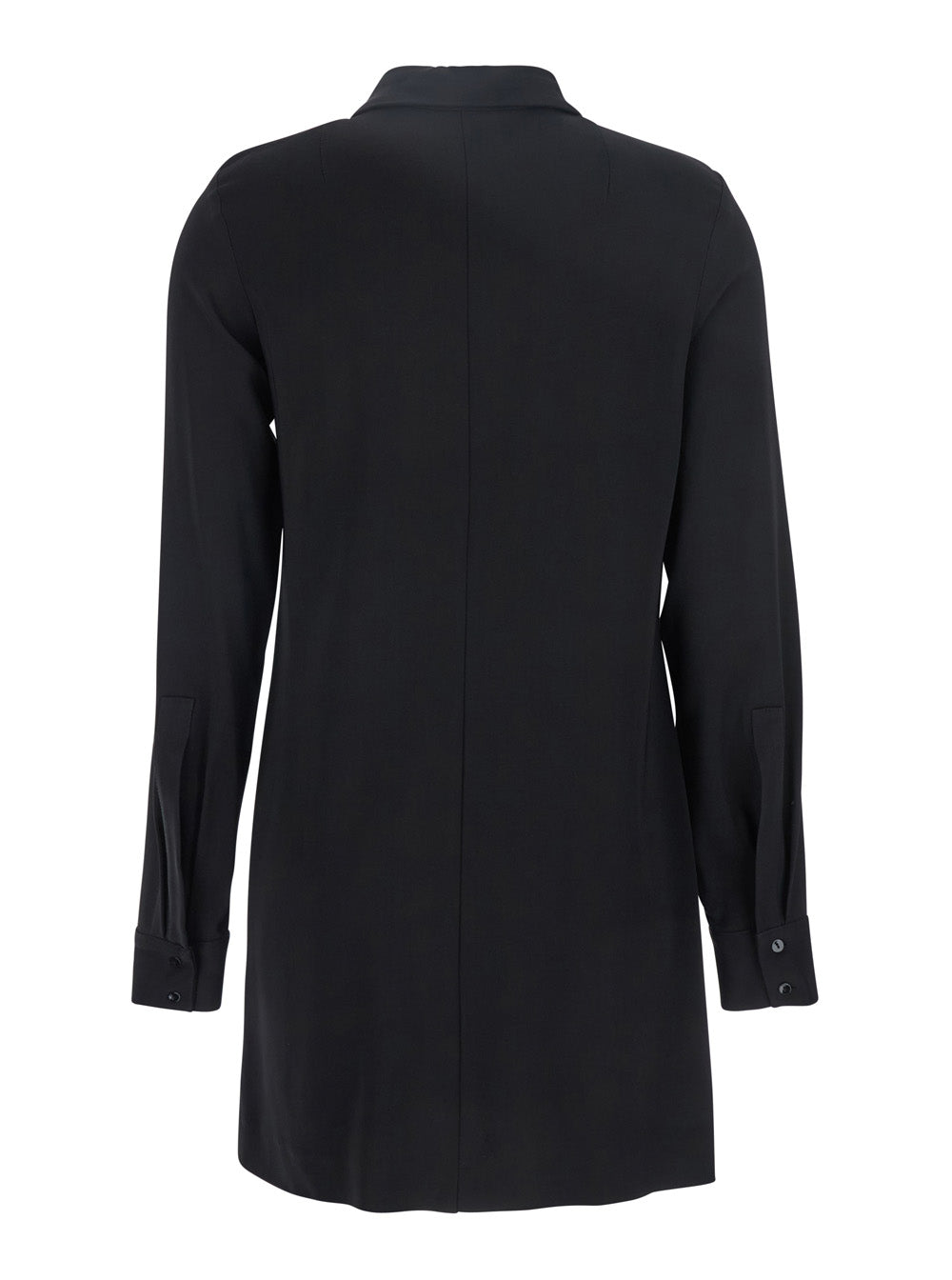 Black Dress With Classic Collar And Front Button Closure Fabric Woman