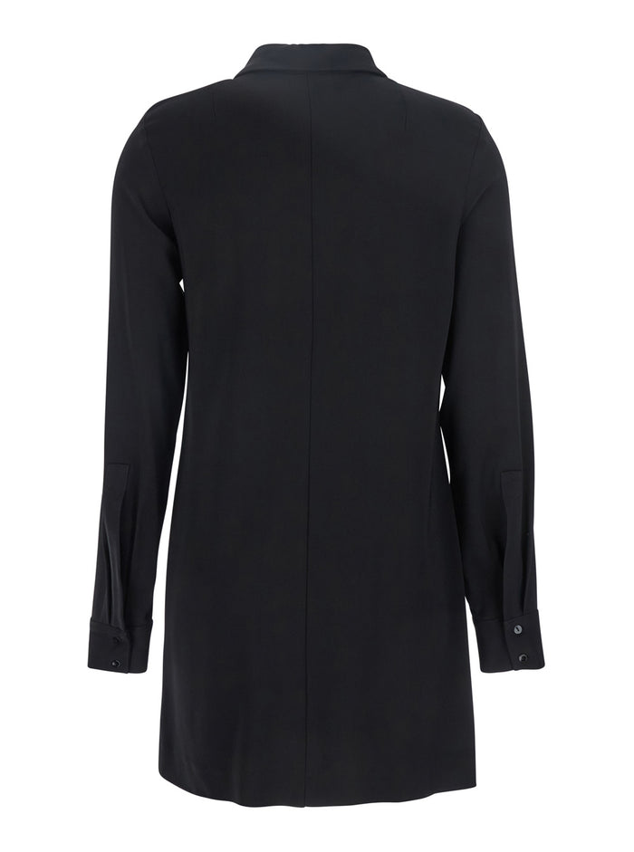 Black Dress With Classic Collar And Front Button Closure Fabric Woman