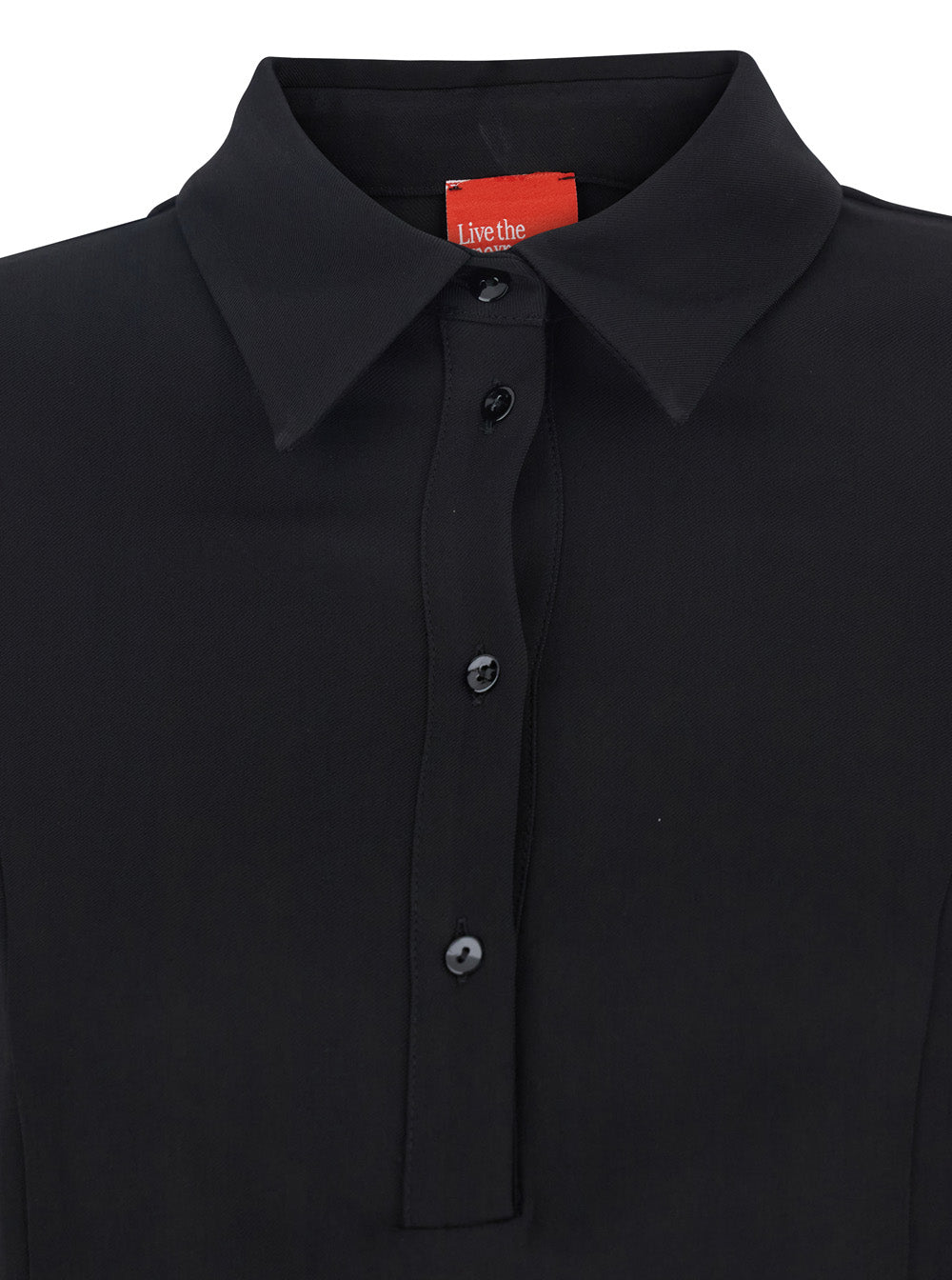 Black Dress With Classic Collar And Front Button Closure Fabric Woman