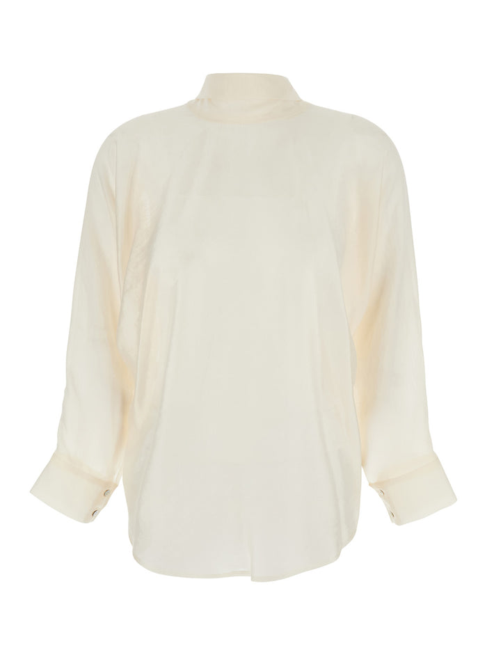 White Shirt With Pussybow Collar And Buttoned Cuffs Fabric Woman Blouses