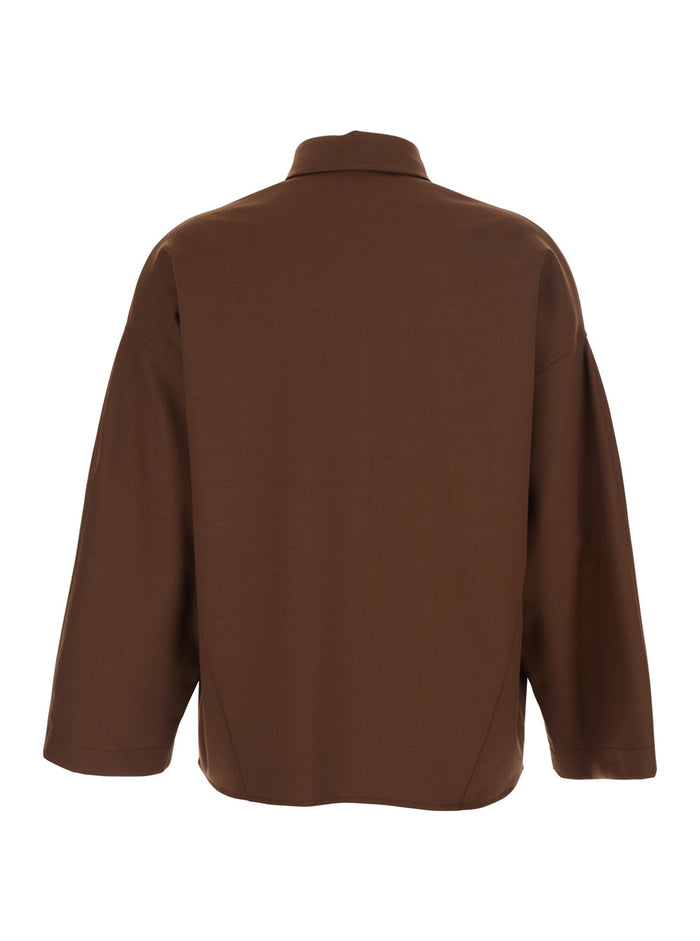 Brown Shirt With Classic Collar And Patch Pockets Cotton Blend Woman Blouses
