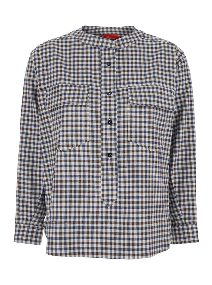 Multicolor Crewneck Shirt With All-Over Check Motif Fabric Woman And Blouses