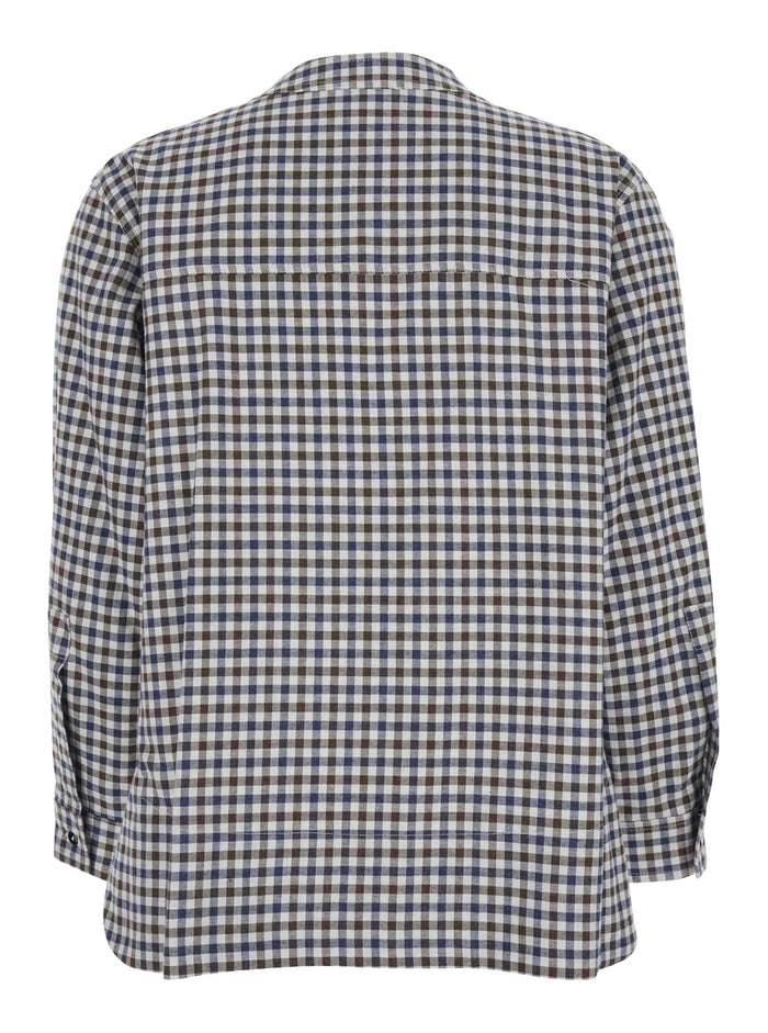 Multicolor Crewneck Shirt With All-Over Check Motif Fabric Woman And Blouses