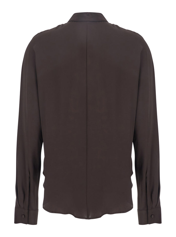 Brown Shirt With Classic Collar Fabric Woman And Blouses