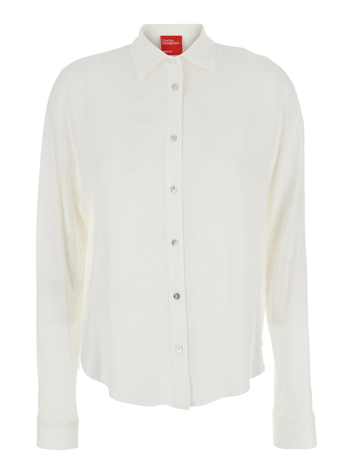 White Shirt With Classic Collar Fabric Woman And Blouses