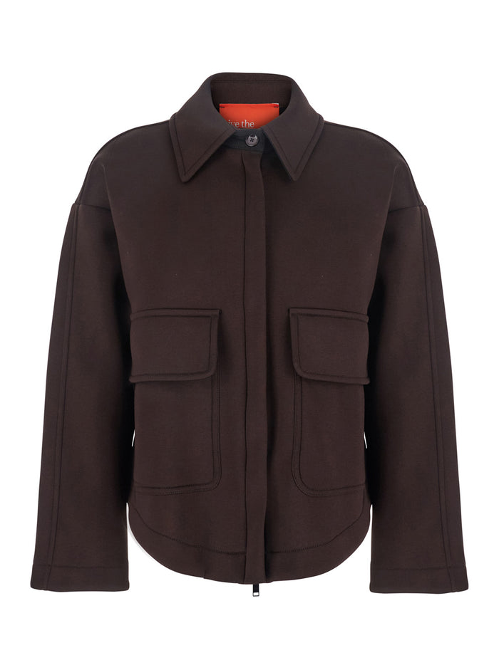 Brown Coat With Classic Collar And Dropped Shoulders Fabric Woman