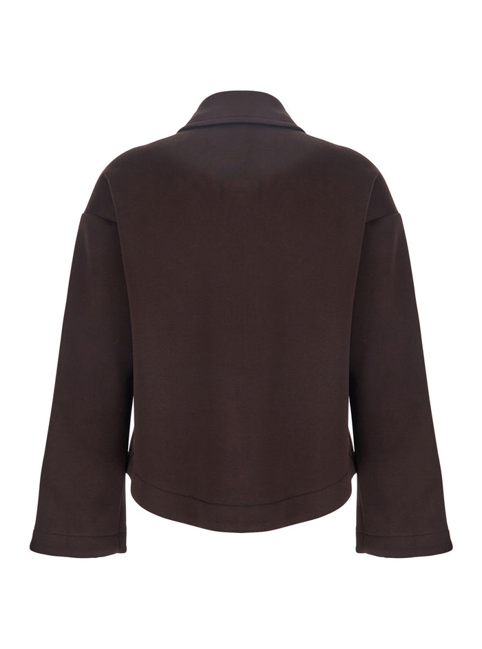 Brown Coat With Classic Collar And Dropped Shoulders Fabric Woman