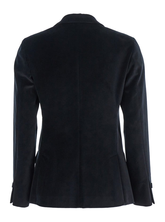 Black Double-Breasted Jacket With Peak Revers Velvet Woman Blazers