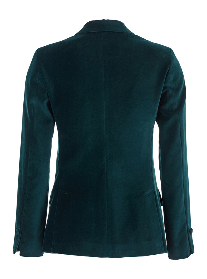 Green Double-Breasted Jacket With Peak Revers Velvet Woman Blazers