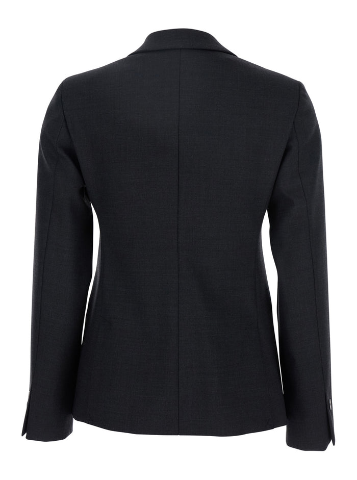 Grey Double-Breasted Jacket With Peak Revers Fabric Woman Blazers