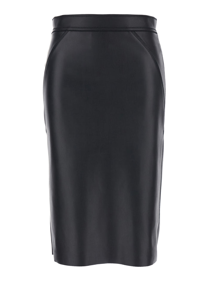 Black Skirt With Rear Zip Closure Ecoleather Woman